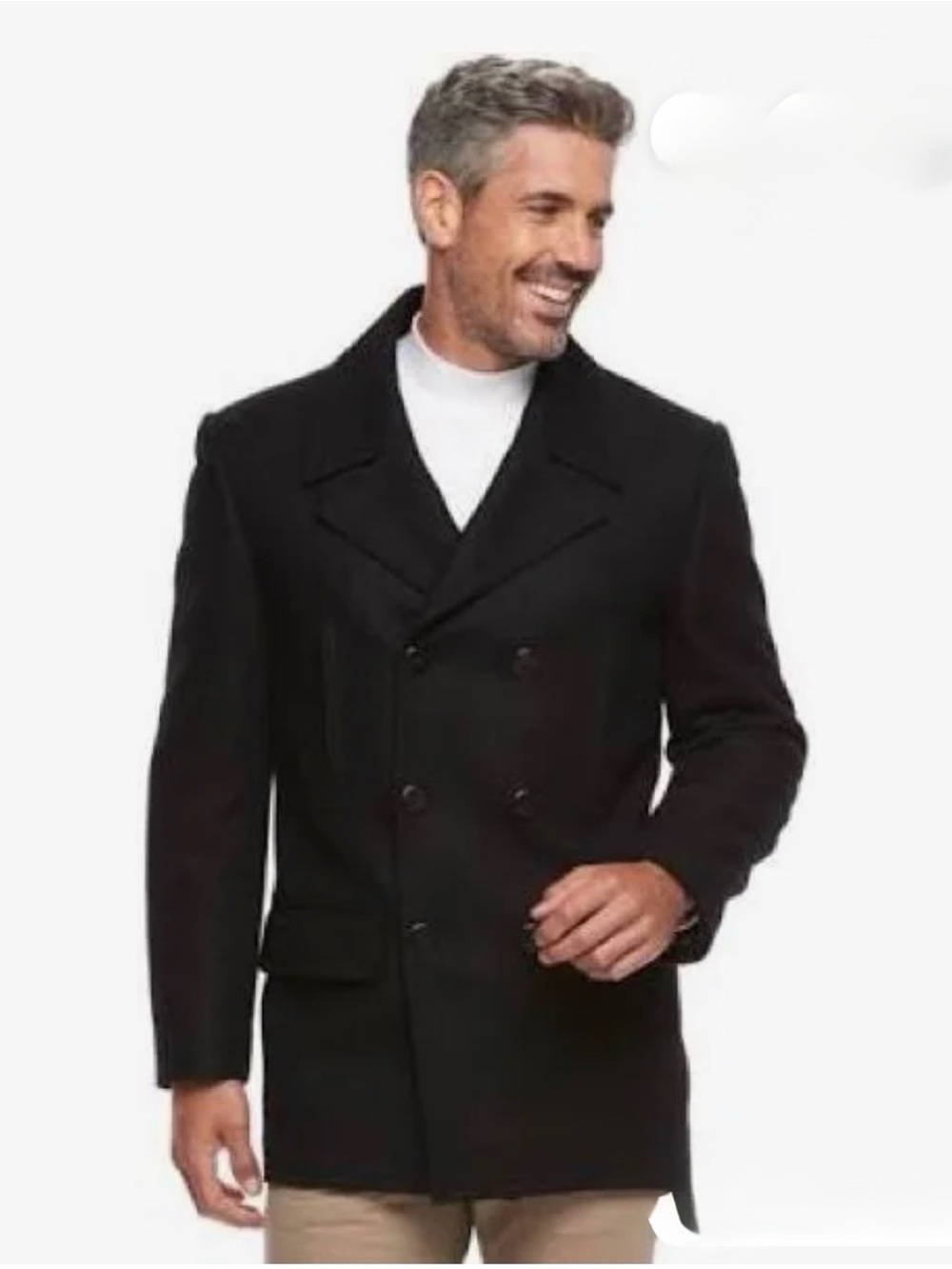 Chaps Black Double-Breasted Peacoat - XL